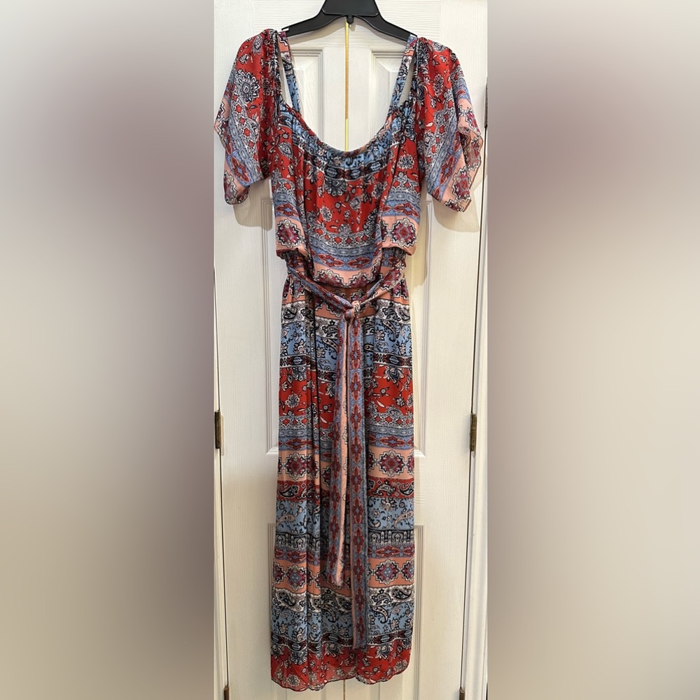 Off Shoulder Strappy Maxi Dress with waist tie